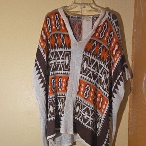 Women's Geometric Pattern Sweater - Brown and Orange